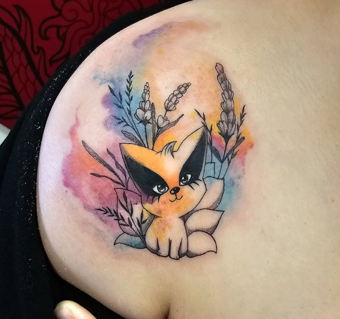 Tatouage renard de feu Firefox illustratif couleur, Pays Basque